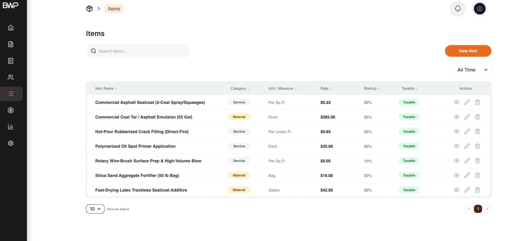 Your sealcoating services in the Items Catalog