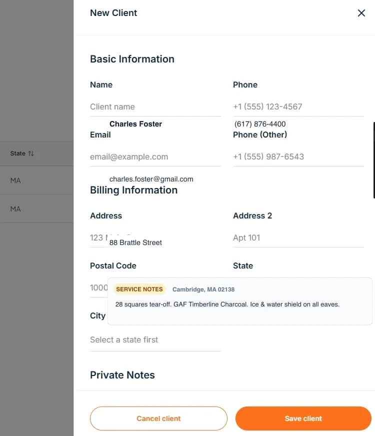 Client profiles & service history