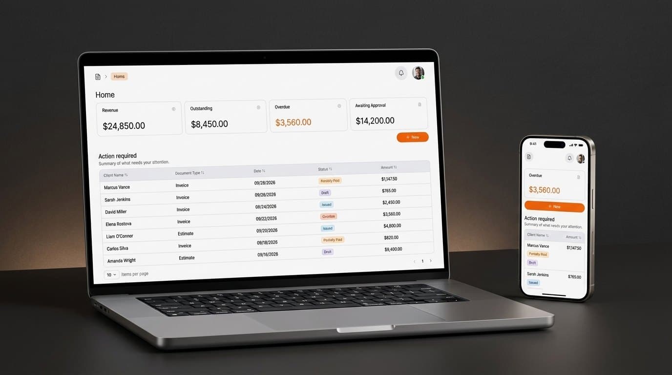 BuildWisePro original software on a real Apple MacBook Pro laptop and real Apple iPhone smartphone